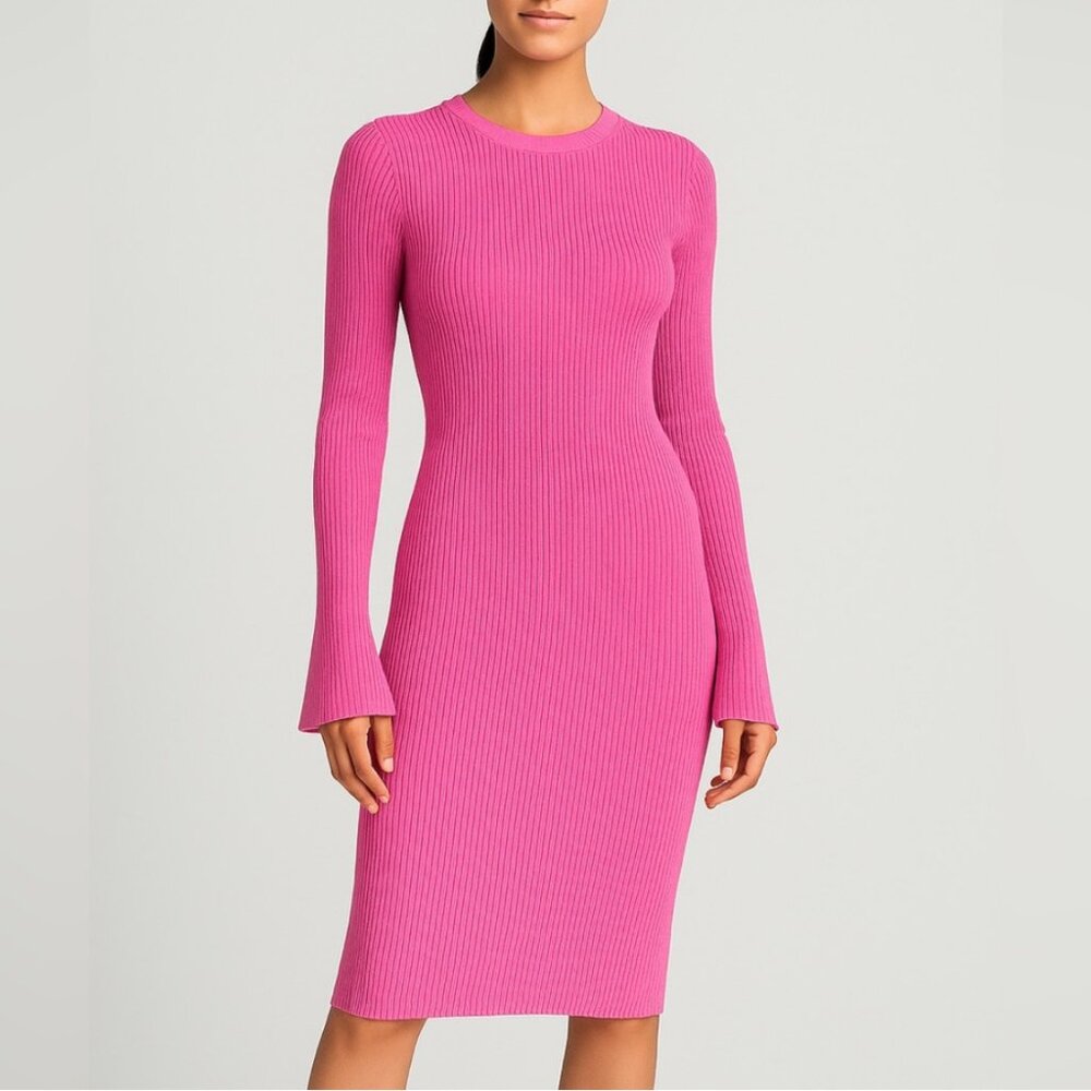 NWT - Womens Elegant Pink Gianni Bini Ribbed Sweater Dress for Fall Sz XL